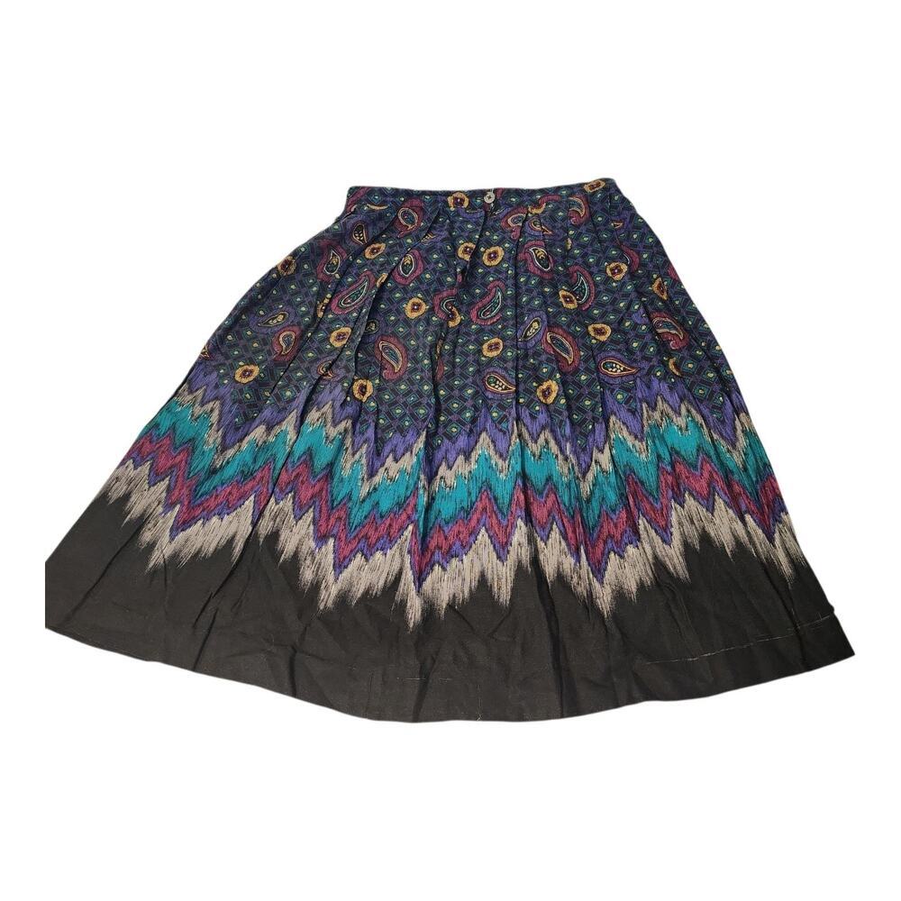 Vintage Koret Petite 4 Paisley Chevron Skirt Boho Southwestern Full Midi Skirt